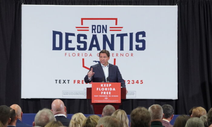On a campaign stop in rural North Florida on Nov. 3, 2022, Gov. Ron DeSantis, a Republican, scorns left-wing ideology, saying 
