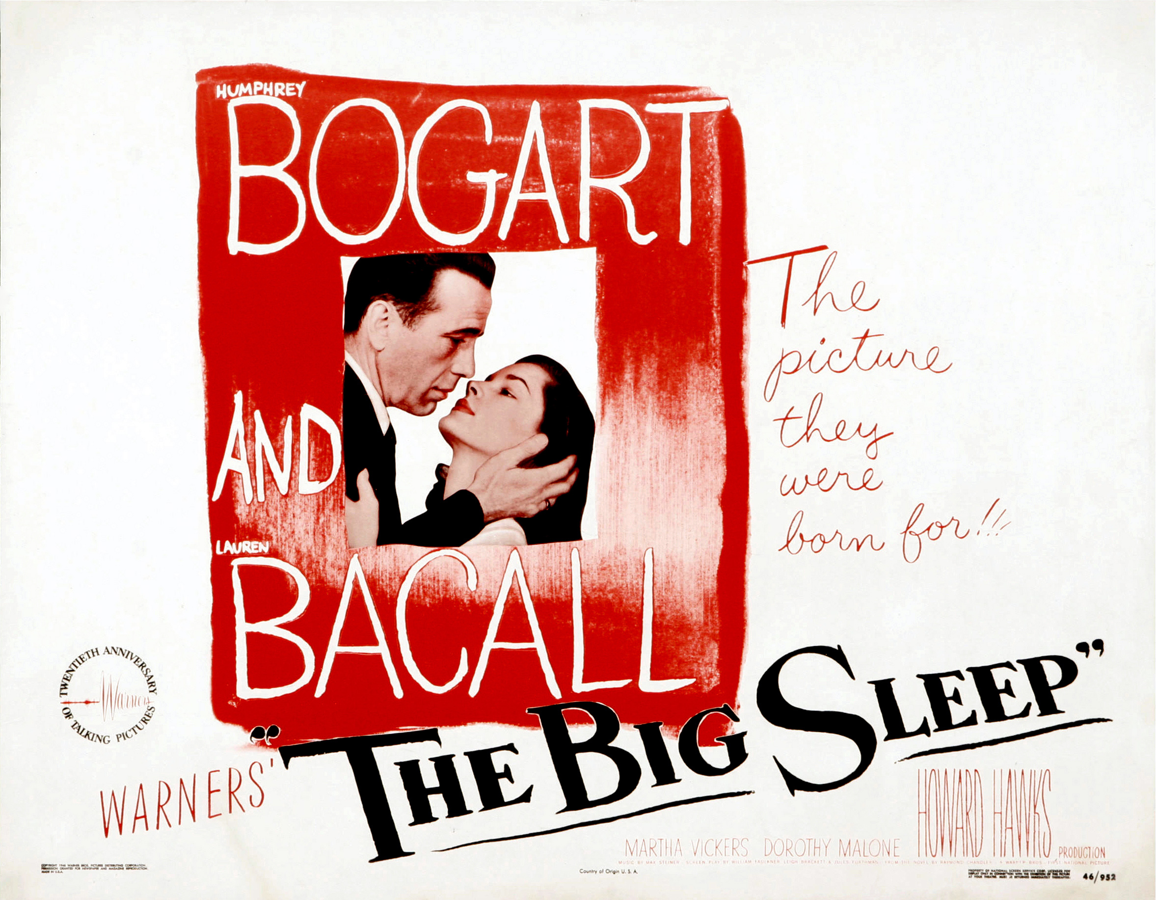 Movie poster for the 1941 film "The Big Sleep" starring Humphrey Bogart and Lauren Bacall.
