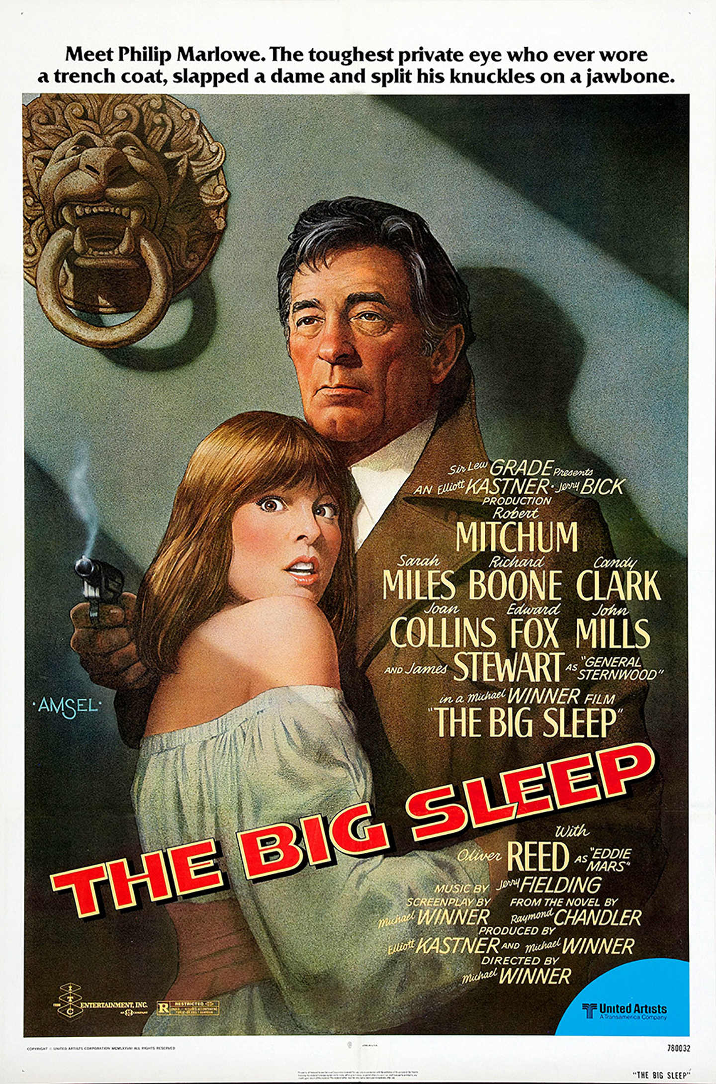 Movie poster for the 1978 film "The Big Sleep" starring Robert Mitchum as Marlowe.
