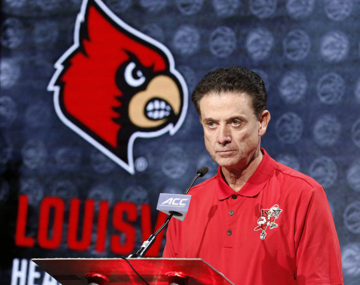 Louisville NCAA college basketball head coach Rick Pitino answers a question during the Atlantic Coast Conference men's media day in Charlotte, N.C., on Oct. 26, 2016. (Bob Leverone/AP Photo)