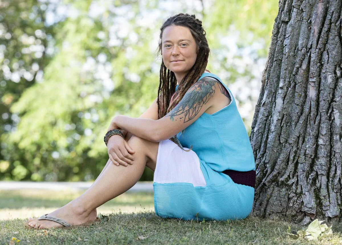 Edith Blais, who was held as a hostage by Islamist extremists in West Africa, poses for a photo in a park in Candiac, Que., Sept.3, 2021. (The Canadian Press/Graham Hughes)
