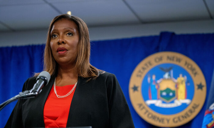 New York Attorney General Letitia James presents the findings of an investigation on Aug. 3, 2021, in New York City. (Photo by David Dee Delgado/Getty Images)