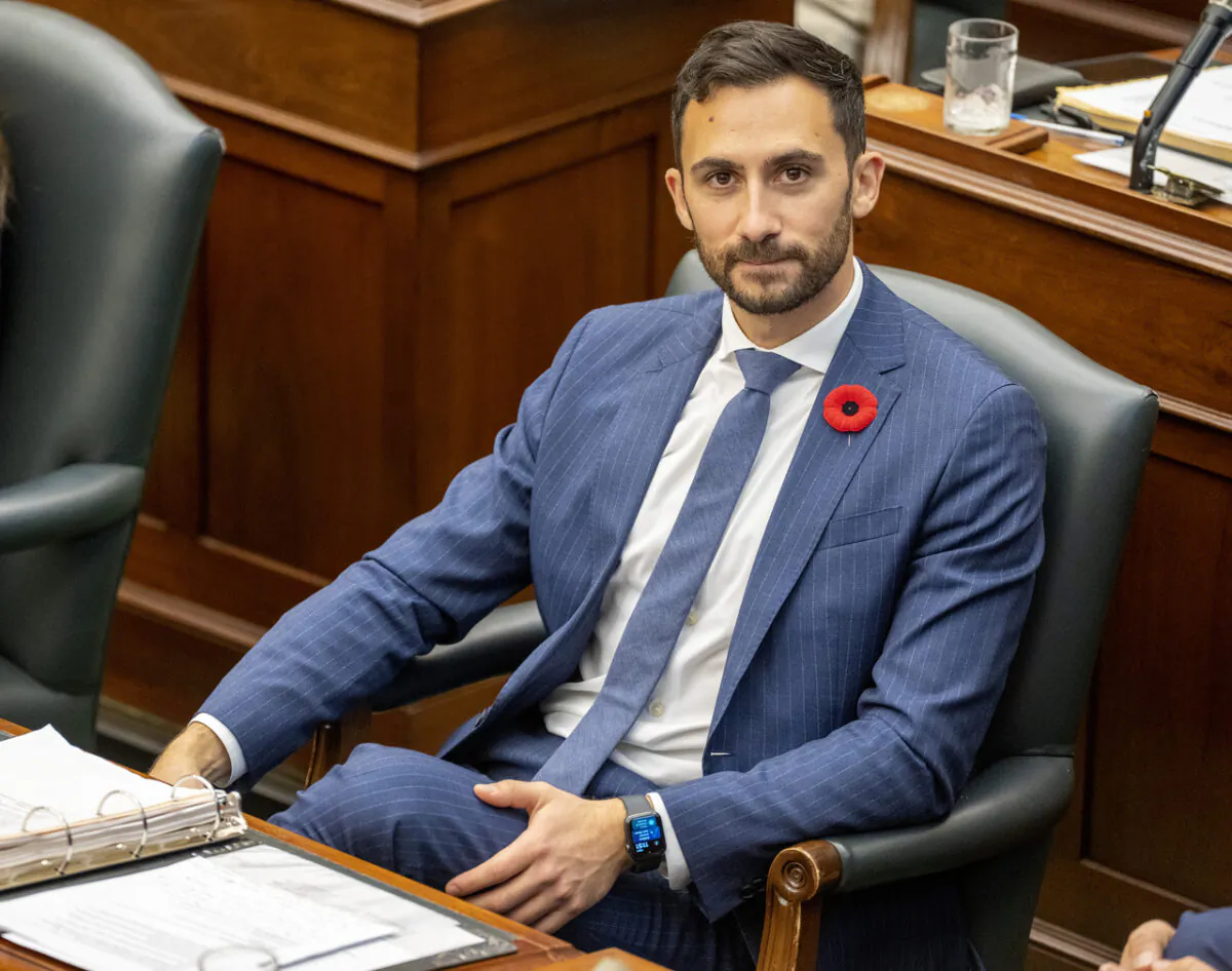 Ontario Education Minister Stephen Lecce answers questions in the Ontario Legislature during Question Period on Nov. 1, 2022, as members debate a bill meant to avert a planned strike by 55,000 education workers. (Frank Gunn/The Canadian Press)