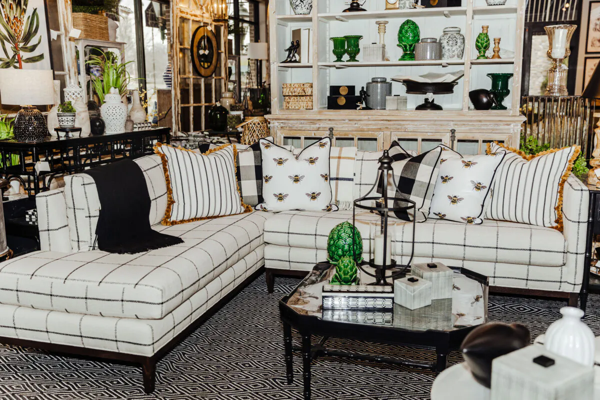 A beautiful sectional featuring bee-themed pillows. (Handout/TNS)