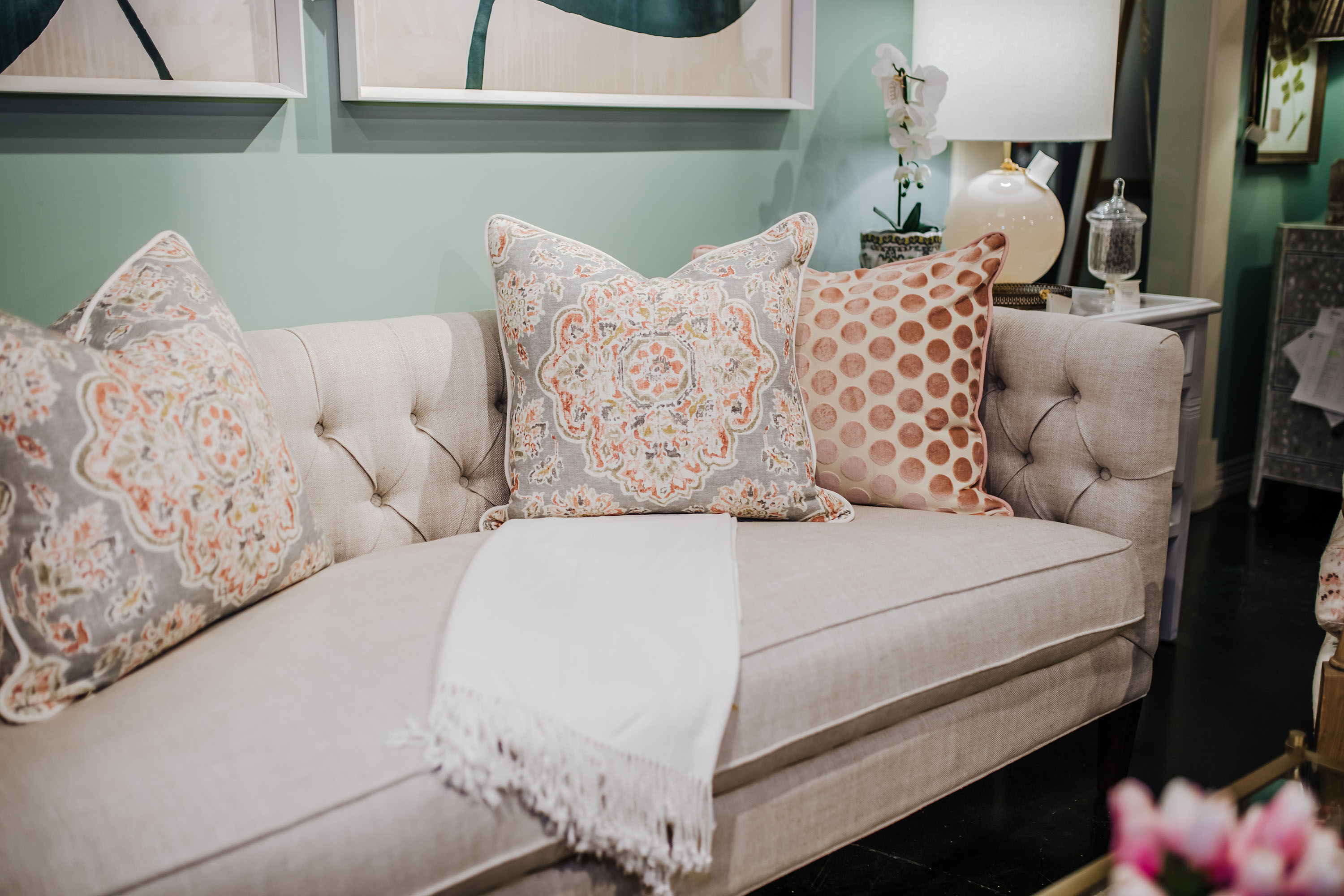 sofa and pillows