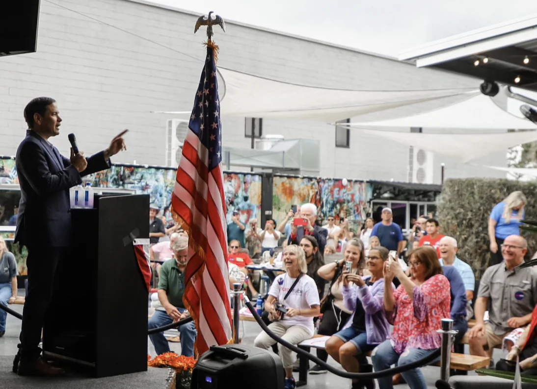 Two-tern Republican incumbent Marco Rubio (R-Fla.,) stumps for supporters in Ocala on Nov. 5, repeating the same phrase in nearly every campaign Twitter post for the last week about voters in various places excited and “ready for the #RedWave coming to save our country.” (Courtesy Marco Rubio U.S. Senate)