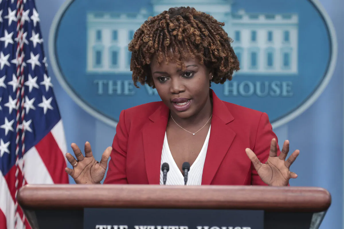 White House press secretary Karine Jean-Pierre speaks during a daily press briefing in the James S. Brady Press Briefing Room at the White House in Washington, on Nov. 2, 2022. (Oliver Contreras/Getty Images)