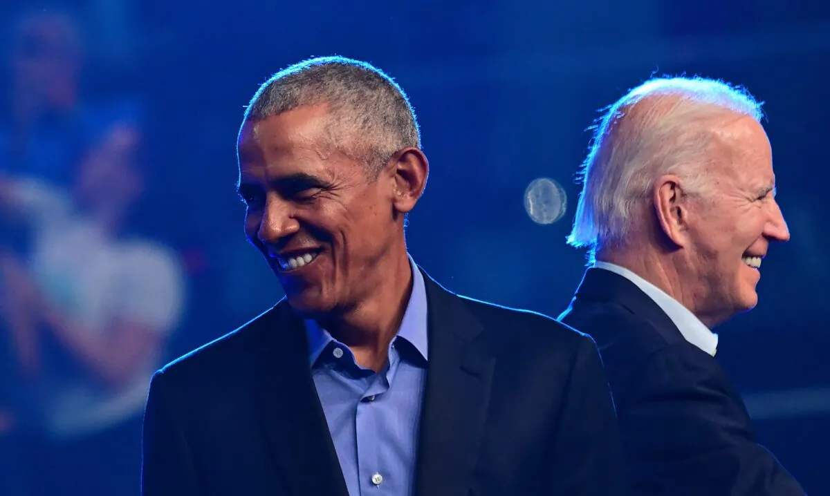 Former President Barack Obama (L) and President Joe Biden rally for Pennsylvania Democratic Senate nominee John Fetterman and Democratic gubernatorial nominee Josh Shapiro at the Liacouras Center in Philadelphia on Nov. 5, 2022. (Mark Makela/Getty Images)