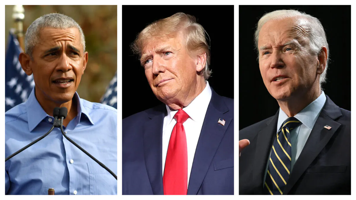 (L–R) Former President Barack Obama, former President Donald Trump, and President Joe Biden, in a combination photo. (Jeff Swensen, Justin Sullivan, Saul Loeb/Getty Images)