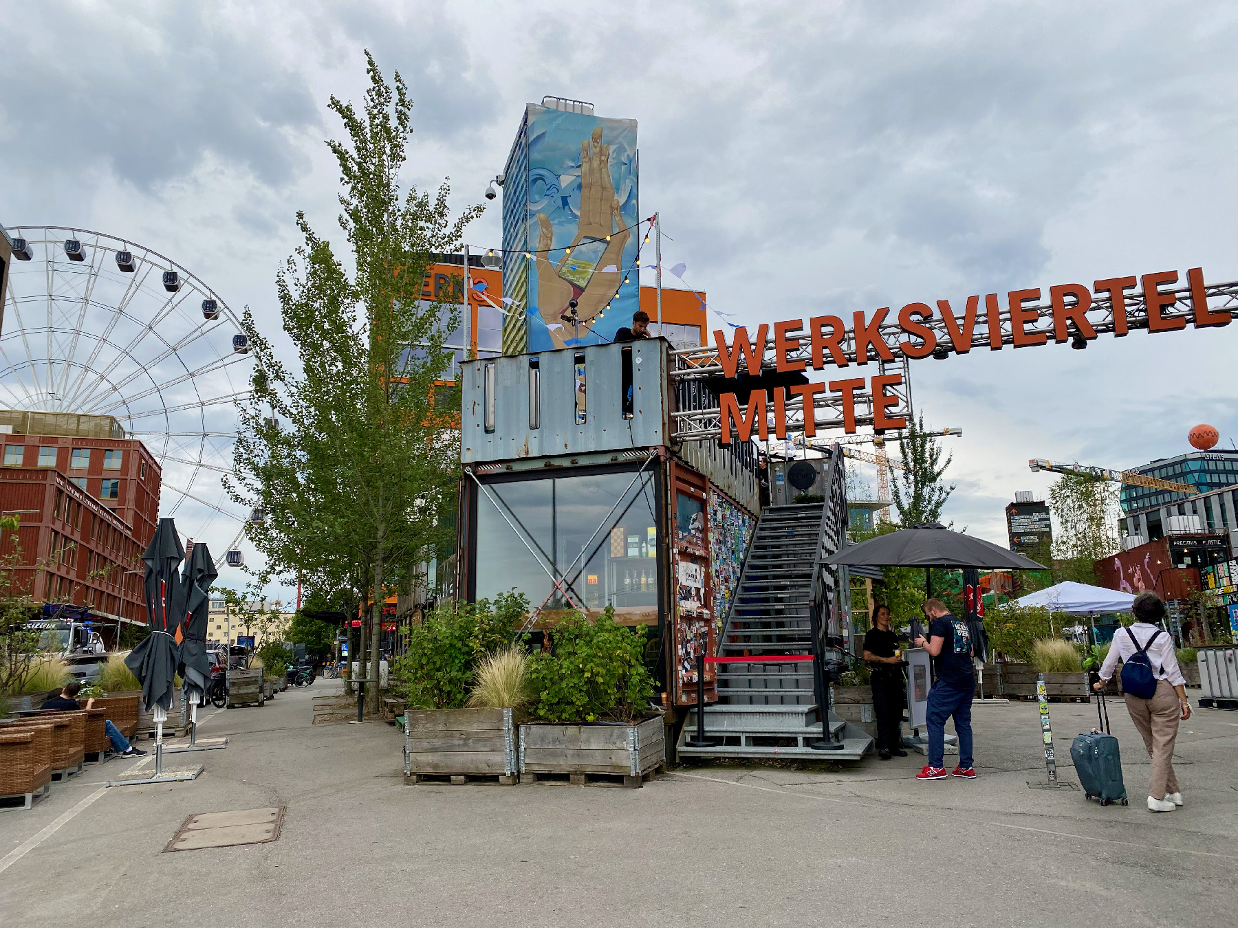 The brand-new Werksviertel-Mitte neighborhood in Munich, Germany, features repurposed industrial buildings next to futuristic architecture.