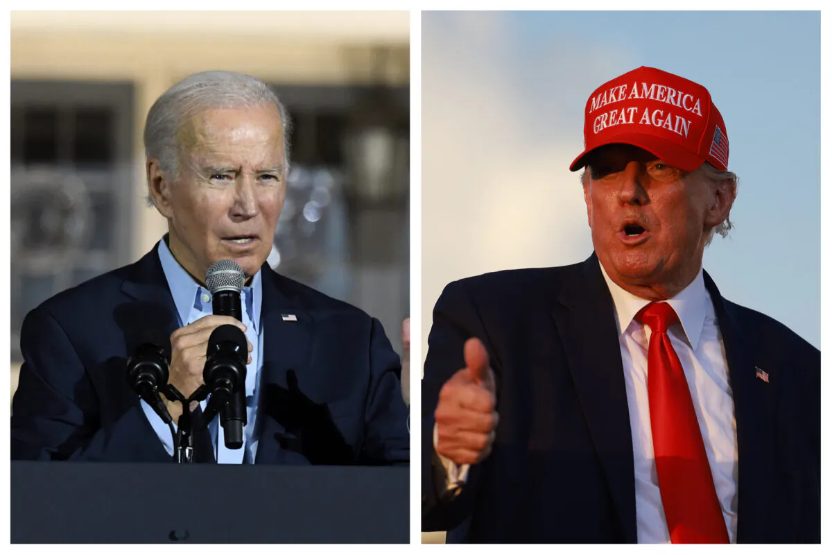 (Left) President Joe Biden speaks during a rally in Yonkers, N.Y., on Nov. 6, 2022. (Stephanie Keith/Getty Images); (Right) Former President Donald Trump gestures during a rally in Miami on Nov. 6, 2022. (Joe Raedle/Getty Images)
