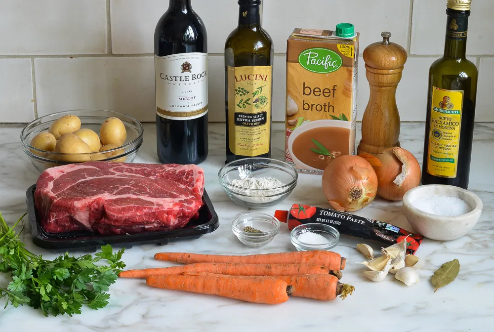 ingredients for Beef Stew with Carrots & Potatoes