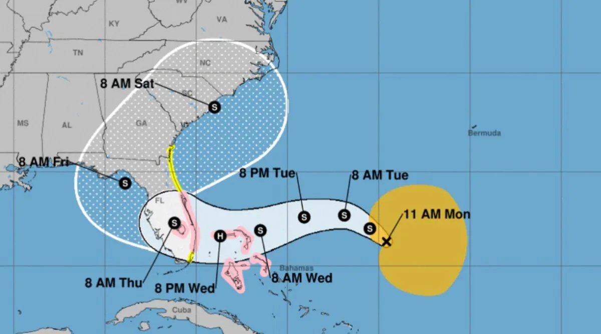 A model showing the location of Subtropical Storm Nicole as of Nov. 7, 2022. (NHC)