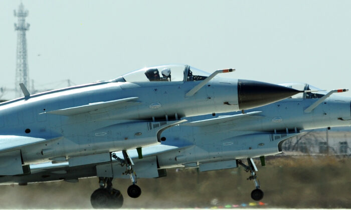 Chinese fighter jets take off at the Yangcun Air Force base of the People's Liberation Army Air Force in Tianjin, southeast of Beijing, in a file photo. (Frederic J. Brown/AFP via Getty Images)