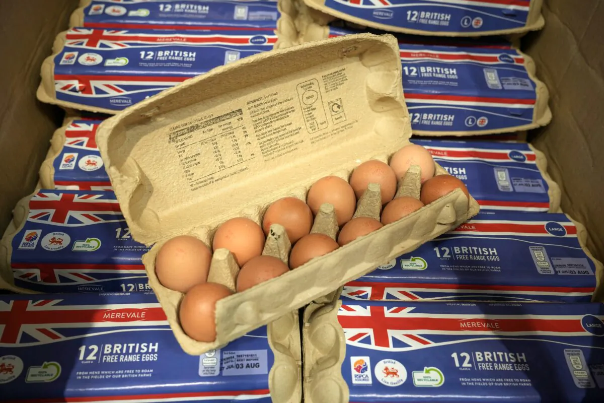 Eggs are seen for sale at the new Tarleton Aldi store in Tarleton, United Kingdom, on July 22, 2022. (Christopher Furlong/Getty Images)