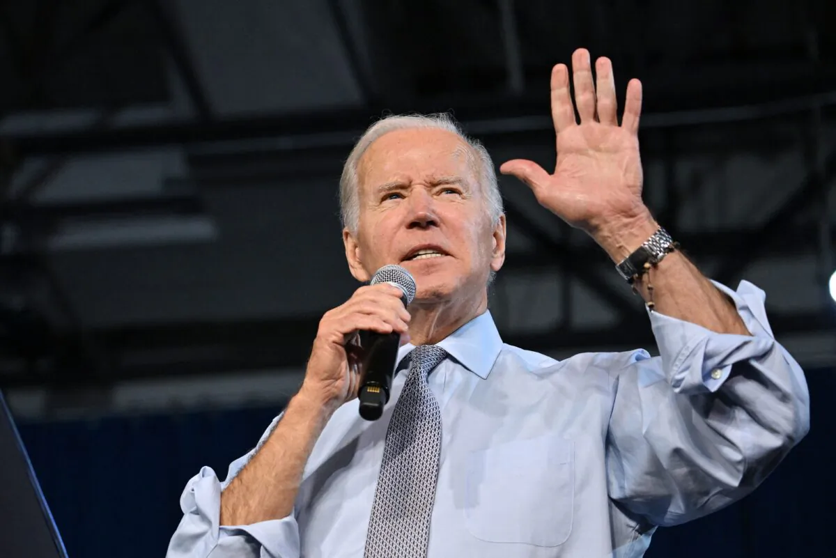 President Joe Biden speaks during a rally for gubernatorial candidate Wes Moore and the Democratic Party on the eve of the midterm elections, at Bowie State University in Bowie, Md., on Nov. 7, 2022. (Mandel Ngan/AFP via Getty Images)