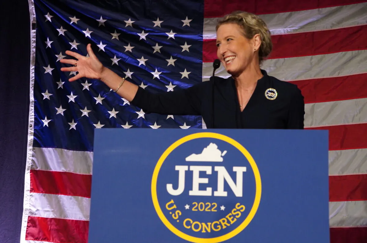Republican Congresswoman-elect Jen Kiggans at her victory speech in Virginia Beach, Va., on Nov. 8, 2022. (Terri Wu/The Epoch Times)