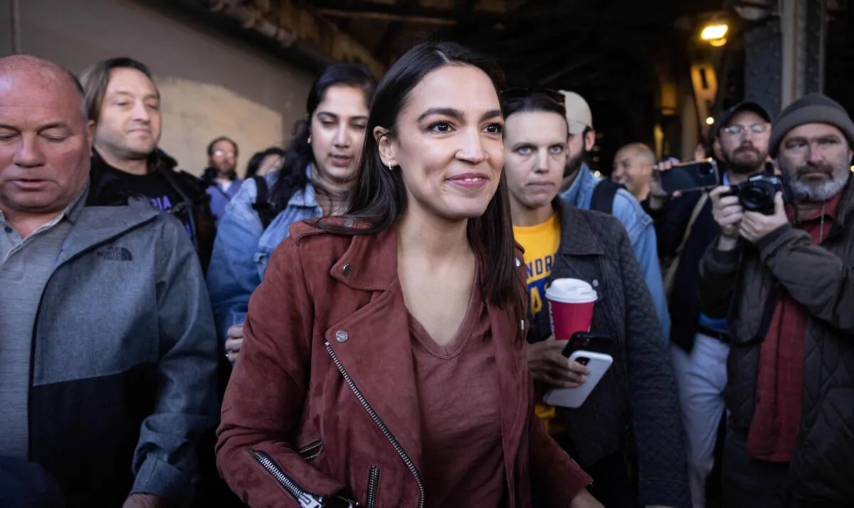 Rep. Alexandria Ocasio-Cortez (D-N.Y.) at a campaign event for New York State Governor Kathy Hochul in the Queens borough of New York City on Nov. 8, 2022. (Yuki Iwamura/AFP via Getty Images)