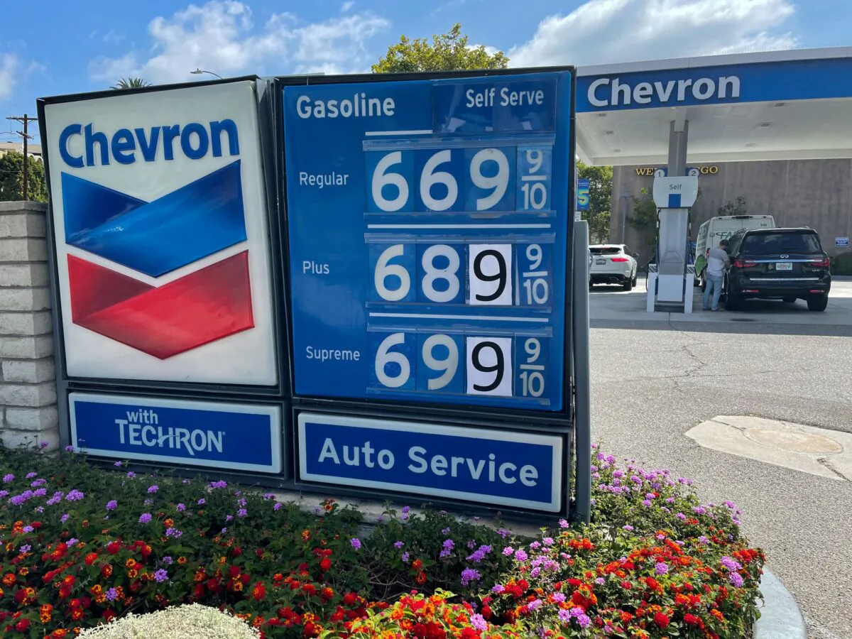 Gas prices are advertised at a Chevron station as rising inflation and oil costs affect the consumers in Los Angeles on June 13, 2022. (Lucy Nicholson/Reuters)