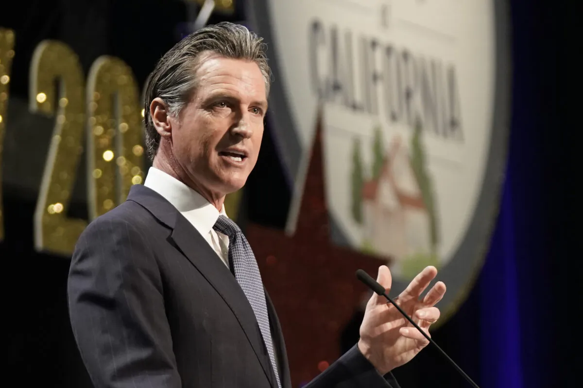 California Gov. Gavin Newsom speaks at the California Association of Realtors Legislative Day in Sacramento on April 27, 2022. (Rich Pedroncelli/AP Photo)