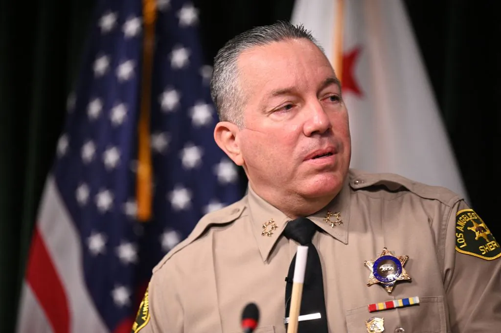 Then Los Angeles County Sheriff Alex Villanueva speaks at a press conference in downtown Los Angeles on Nov. 2, 2021. (Robyn Beck/AFP via Getty Images)
