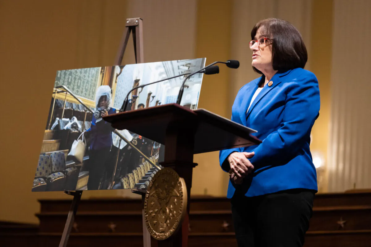 Rep. Annie Kuster (D-NH) speaks as members of Congress share recollections of the January 6th attack on the U.S. Capitol on Jan. 6, 2022 in Washington. (Graeme Jennings-Pool/Getty Images)
