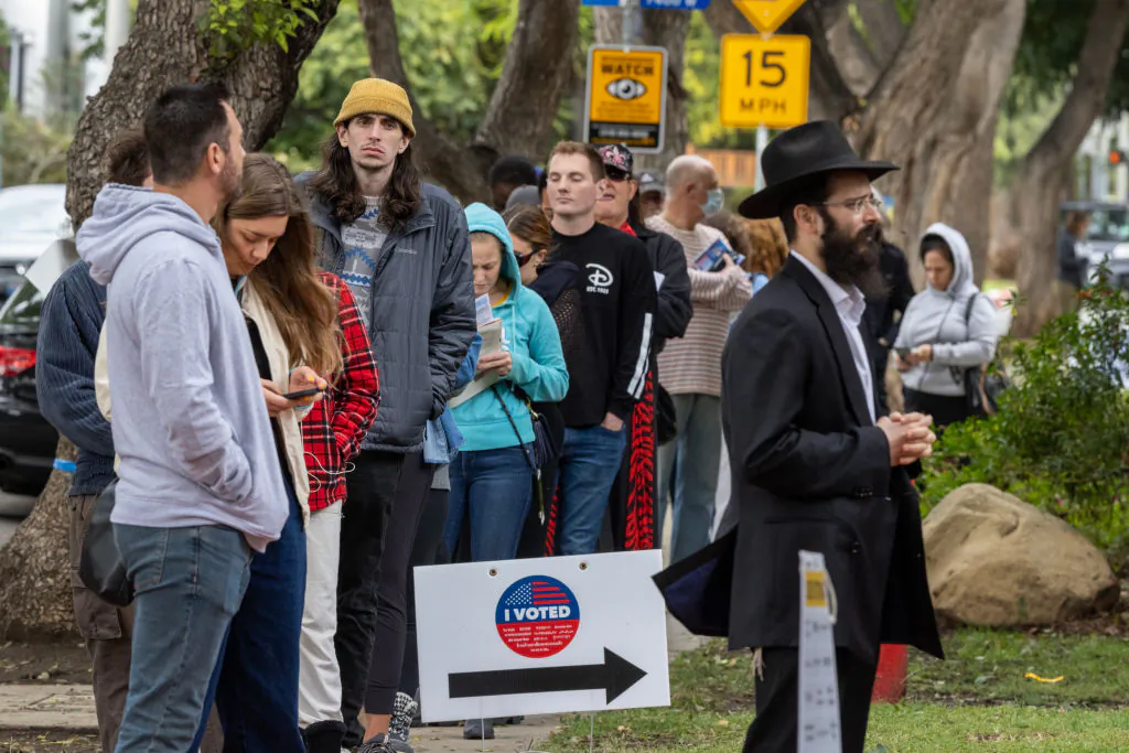 People line up to vote at Plummer Park in West Hollywood, Calif., on Nov. 8, 2022. (David McNew/Getty Images)