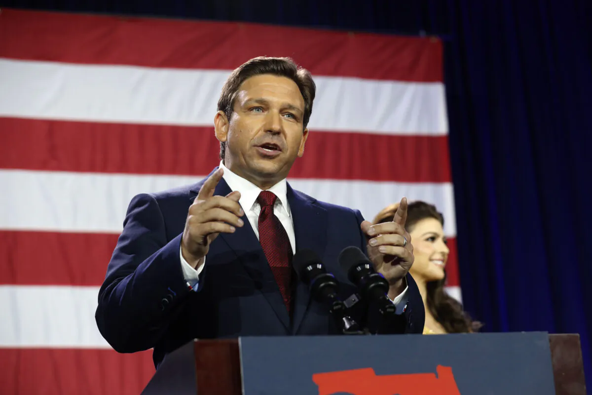 Florida Gov. Ron DeSantis gives a victory speech after defeating Democratic gubernatorial candidate Rep. Charlie Crist during his election night watch party at the Tampa Convention Center on Nov. 8, 2022. (Octavio Jones/Getty Images)