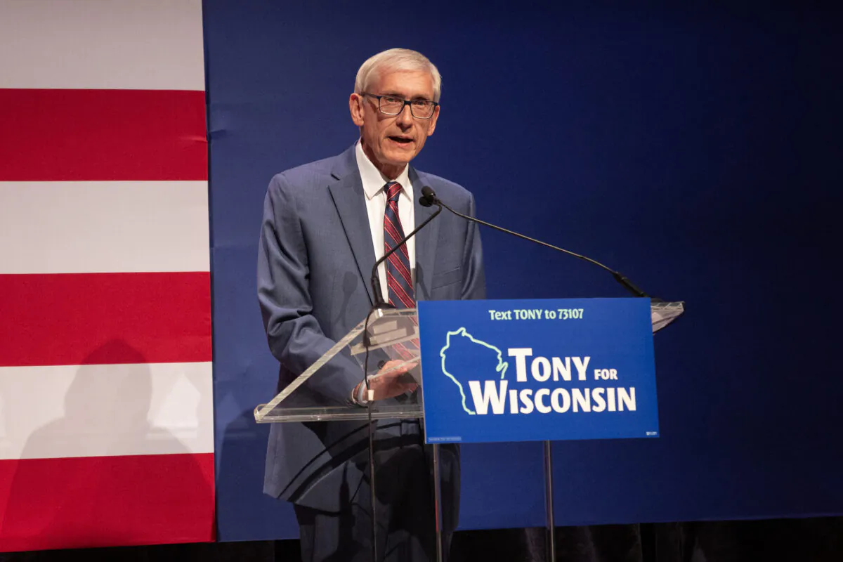 Wisconsin Gov. Tony Evers speaks to supporters during an election night event at The Orpheum Theater in Madison, Wisconsin, on Nov. 8, 2022. (Jim Vondruska/Getty Images)