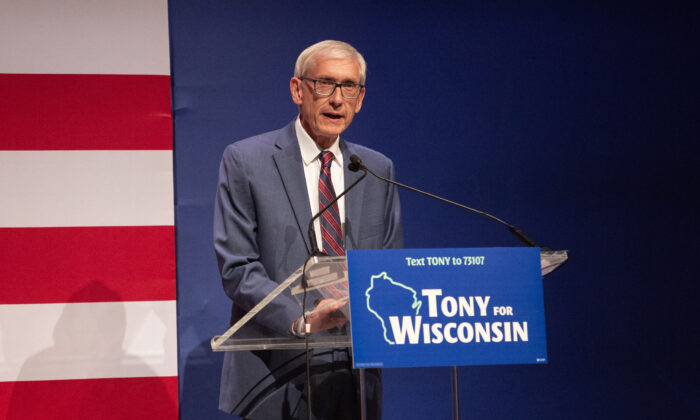 Wisconsin Gov. Tony Evers speaks to supporters during an election night event at The Orpheum Theater in Madison, Wisconsin, on Nov. 8, 2022. (Jim Vondruska/Getty Images)