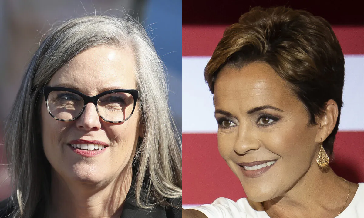 Democratic gubernatorial candidate Katie Hobbs (L) and Republican gubernatorial candidate Kari Lake (R). (The Epoch Times)