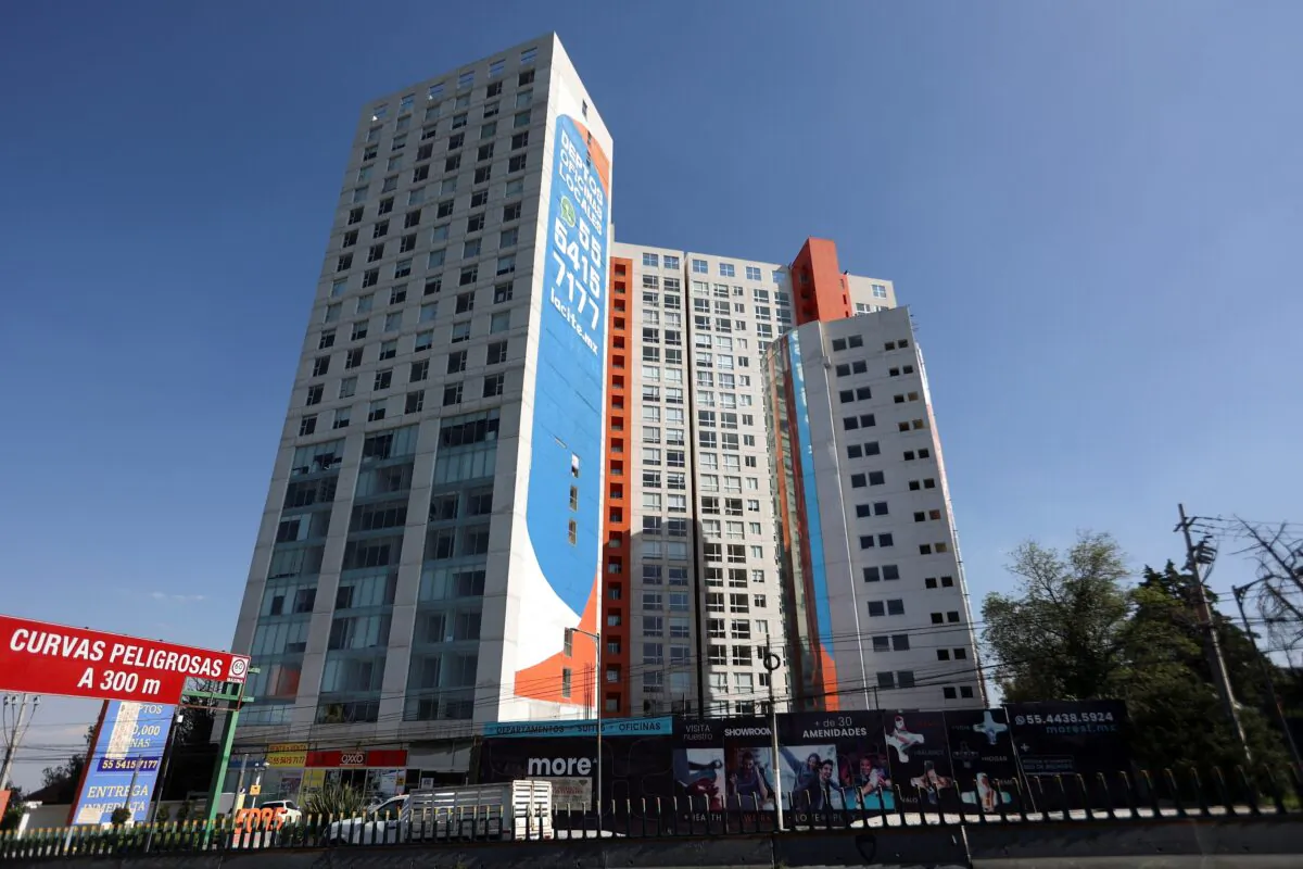 The housing complex where three American tourists were found dead in an apartment last week due to carbon monoxide poisoning, in Mexico City on Nov. 9, 2022. (Luis Cortes/Reuters)