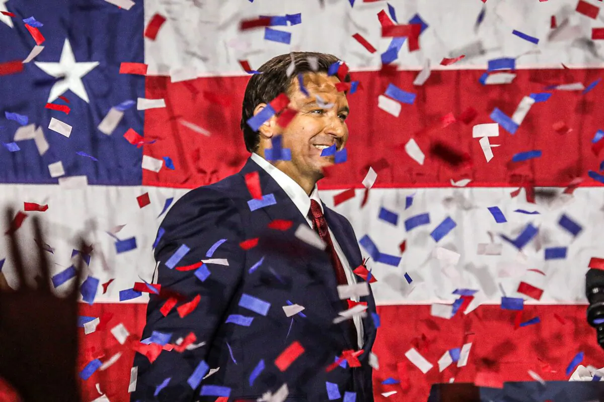 Florida Gov. Ron DeSantis walks onstage during an election night watch party at the Convention Center in Tampa, Fla., on Nov. 8, 2022. (Giorgio Viera/AFP via Getty Images)