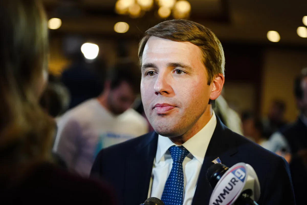 Rep. Chris Pappas (D-N.H.) speaks to reporters in Manchester, N.H., on Nov. 8, 2022. (Sophie Park/Getty Images)