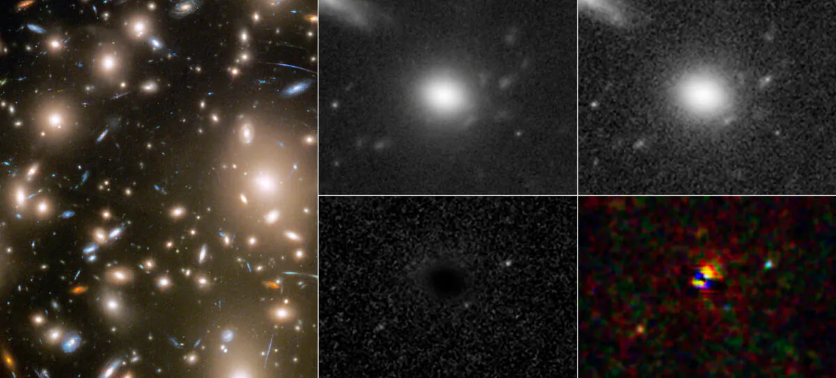 Through a phenomenon called gravitational lensing, three different moments in a far-off supernova explosion were captured in a single snapshot by NASA's Hubble Space Telescope. (NASA, ESA, STScI, Wenlei Chen (UMN), Patrick Kelly (UMN), Hubble Frontier Fields/Handout via Reuters)