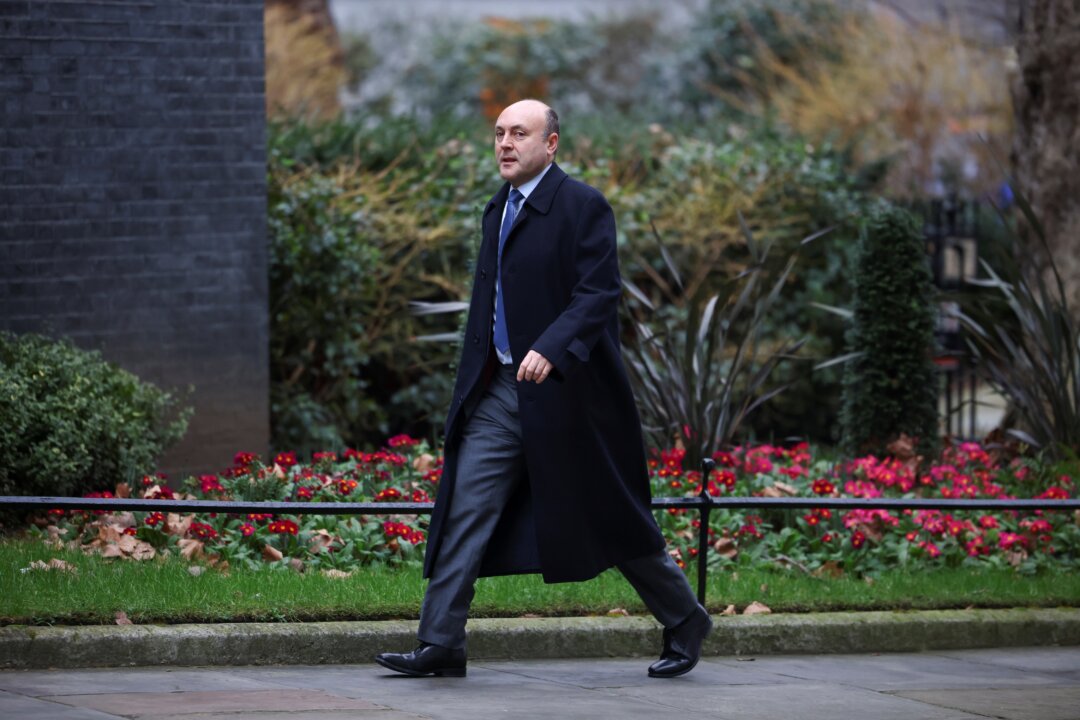 Director of the Number 10 Policy Unit Andrew Griffith walks outside Downing Street after a COBR meeting, in London on Feb. 22, 2022. (Henry Nicholls/Reuters)