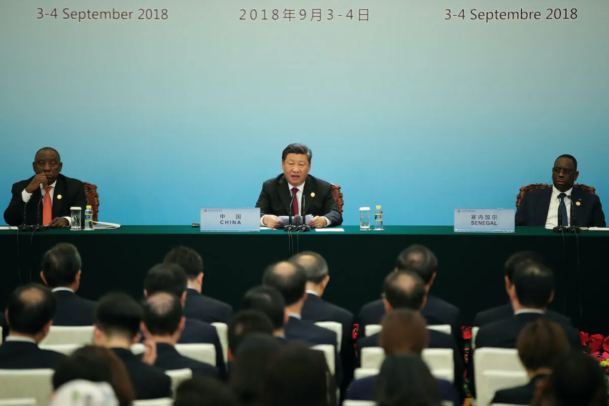 A file image of Chinese leader Xi Jinping (C) with South African President Cyril Ramaphosa (L) and Senegalese President Macky Sall (R) during the Forum on China-Africa Cooperation at the Great Hall of the People in Beijing on Sept. 4, 2018. (Lintao Zhang/AFP via Getty Images)