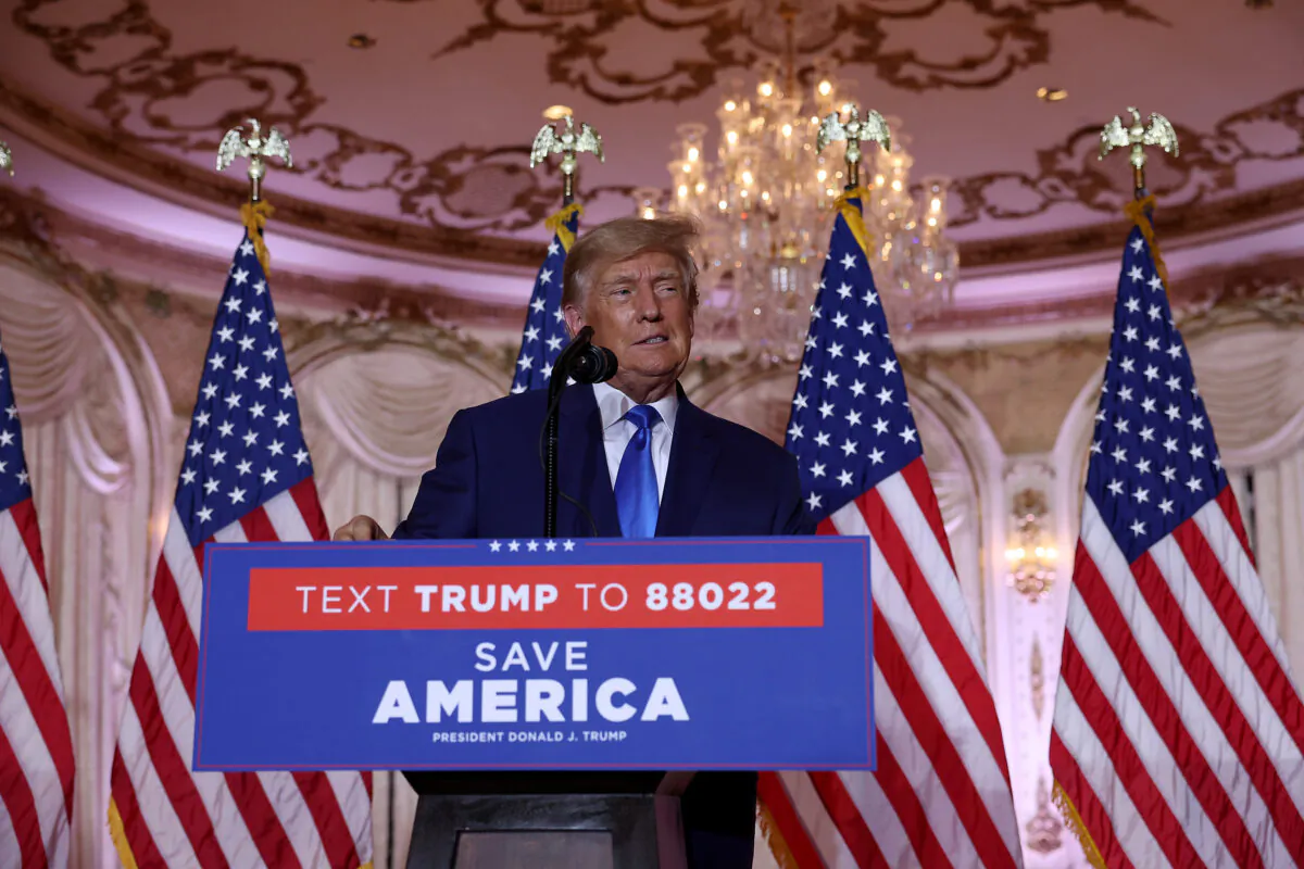 Former President Donald Trump speaks during an election night event at Mar-a-Lago in Palm Beach, Fla., on Nov. 8, 2022. (Joe Raedle/Getty Images)