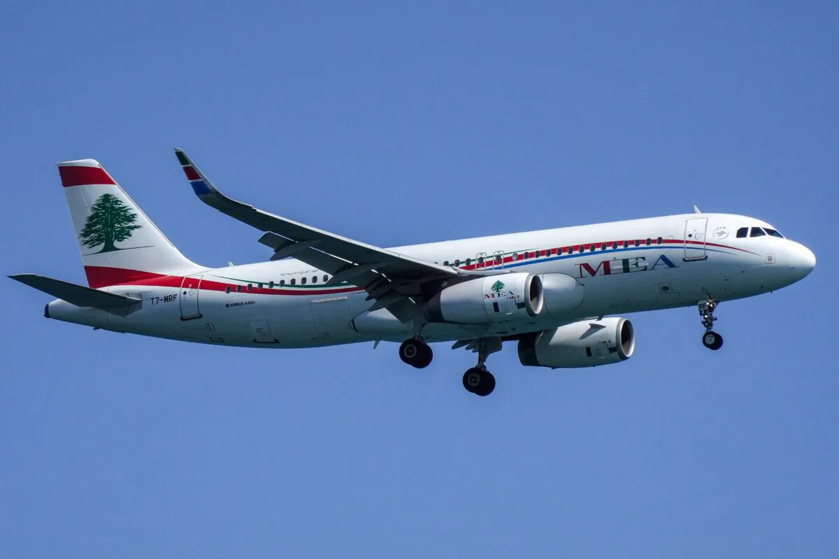 A Lebanese Middle East Airlines Airbus A320 aircraft approaches to land at Larnaca International Airport in southern Cyprus on Aug. 28, 2022. (Roy Issa/AFP via Getty Images)
