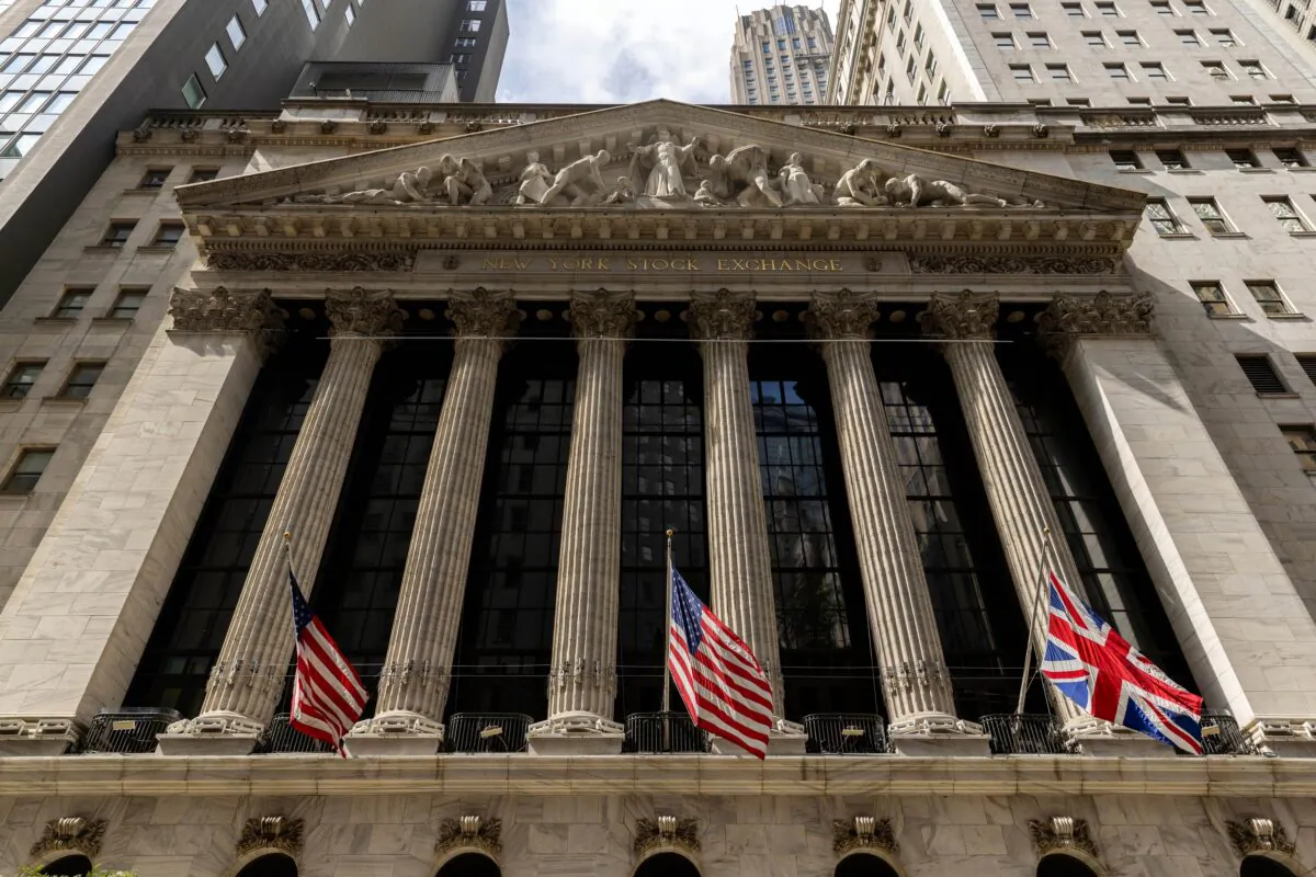 Statues adorn the facade of the New York Stock Exchange in New York on Sept. 13, 2022. (Julia Nikhinson/AP Photo)