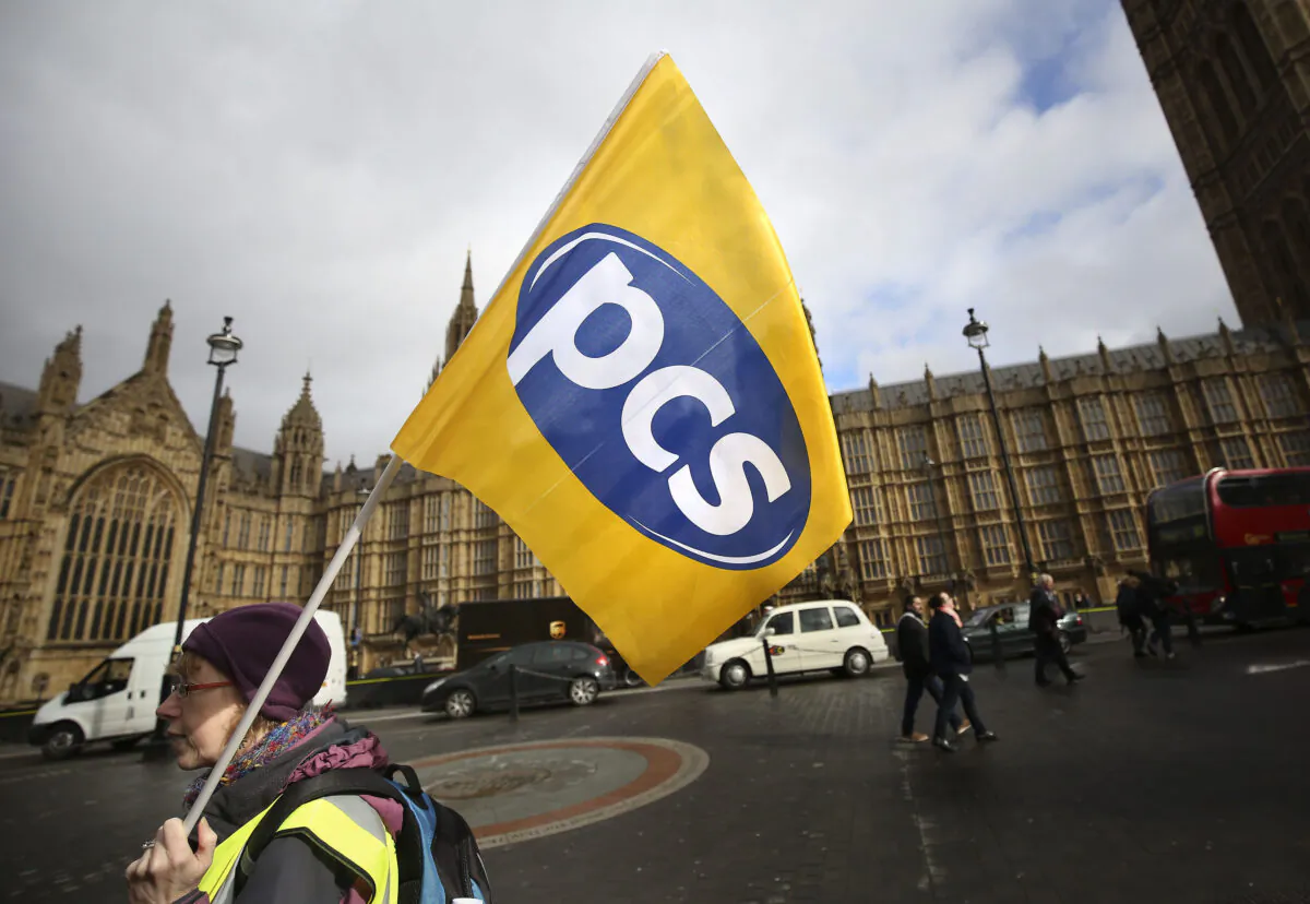 Undated file photo of demonstrators from the Public and Commercial Services Union (PCS) protesting outside the Houses of Parliament in London. (Philip Toscano/PA Media)