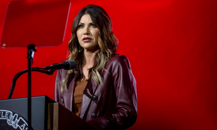 South Dakota Gov. Kristi Noem speaks during the National Rifle Association  annual convention at the George R. Brown Convention Center in Houston, Texas on May 27, 2022. (Brandon Bell/Getty Images)
