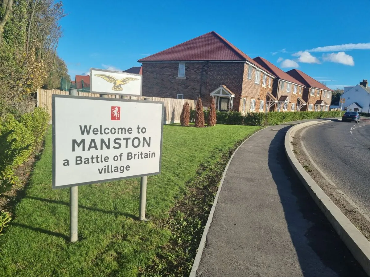 A memorial sign in the village of Manston, Kent, England, on Nov. 9, 2022. (Chris Summers/The Epoch Times)