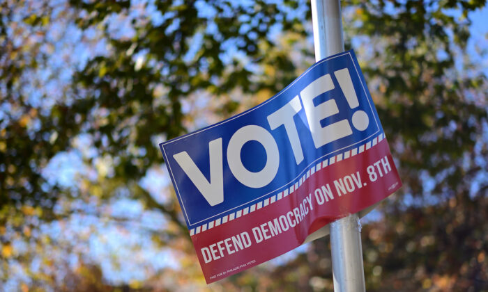 Democrat Party materials encouraging people to vote in the midterm general election are seen in Philadelphia on Nov, 7, 2022. (Mark Makela/Getty Images)