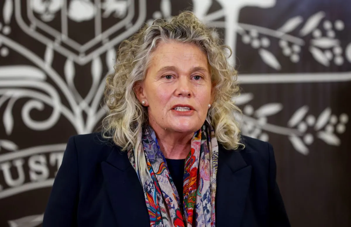 National Farmers’ Federation president Fiona Simson is seen at a press conference to discuss the latest on foot-and-mouth disease, in Brisbane, Friday, July 22, 2022. (AAP Image/Russell Freeman) 
