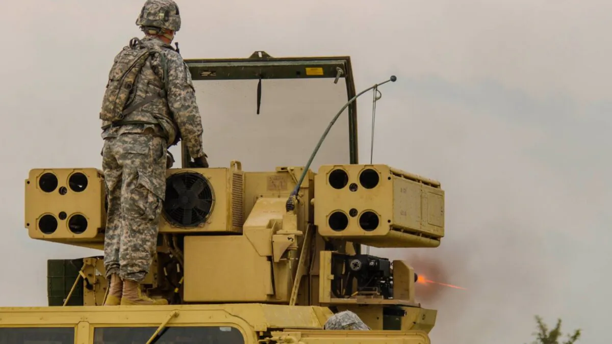 Soldiers fire the Avenger air defense system-mounted M3P .50 caliber machine gun at ground targets during an Avenger ground gunnery range at Fort Campbell, Ky., on Aug. 19, 2015. (Courtesy of Army Spc. Joseph Green via U.S. Department of Defense)