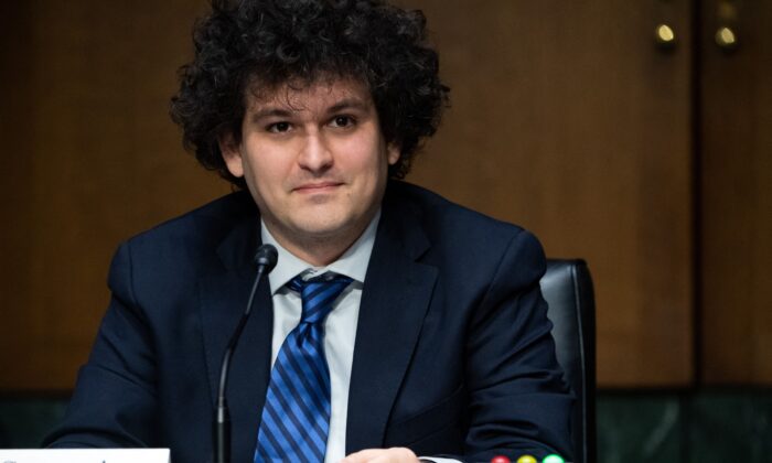 Samuel Bankman-Fried, founder and then-CEO of FTX, testifies during a Senate Committee hearing about Examining Digital Assets: Risks, Regulation, and Innovation, on Capitol Hill in Washington, on Feb. 9, 2022. (Saul Loeb/AFP via Getty Images)