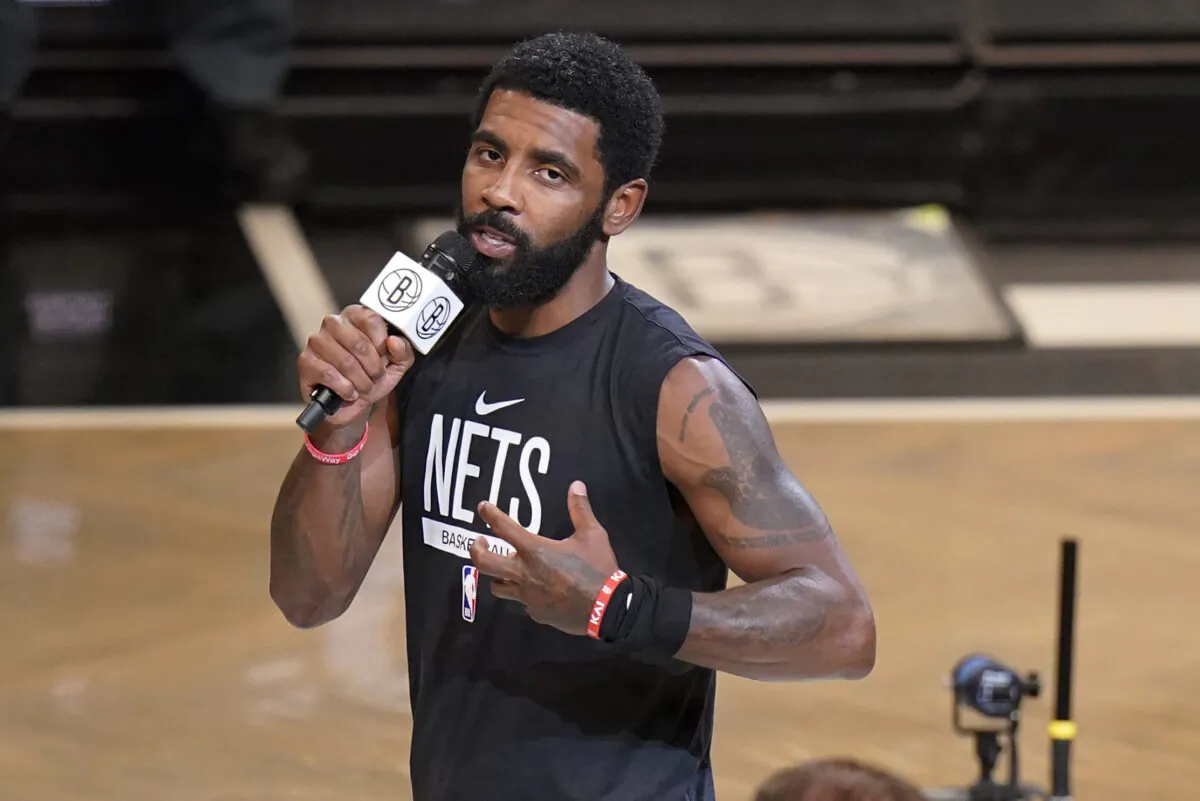 Brooklyn Nets' Kyrie Irving speaks before the team's NBA basketball game against the New Orleans Pelicans, in New York, Oct. 19, 2022. (Frank Franklin II/AP Photo)