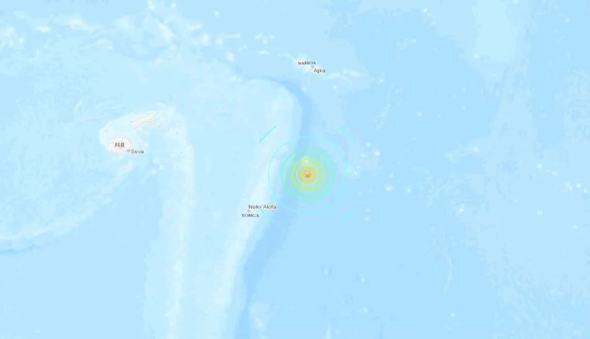 Location of the Earthquake near Tonga on Nov. 11, 2022. (USGS/Screenshot via The Epoch Times)