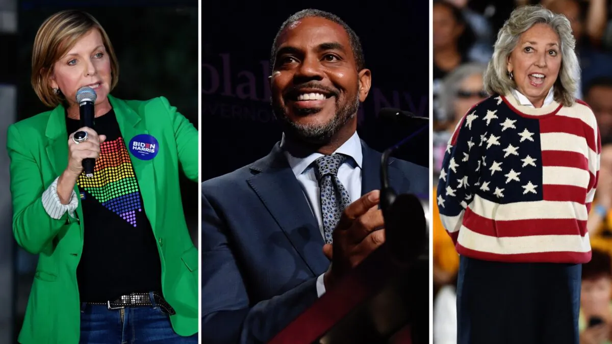 (L–R) U.S. Rep. Susie Lee (D-Nev.) in Las Vegas on Oct. 24, 2020. (Ethan Miller/Getty Images); Democratic candidate for Nevada's 4th House District Steven Horsford in Las Vegas on Nov. 6, 2018. (Ethan Miller/Getty Images); U.S. Rep. Dina Titus (D-Nev.) in Las Vegas on Oct. 22, 2018. (Ethan Miller/Getty Images)